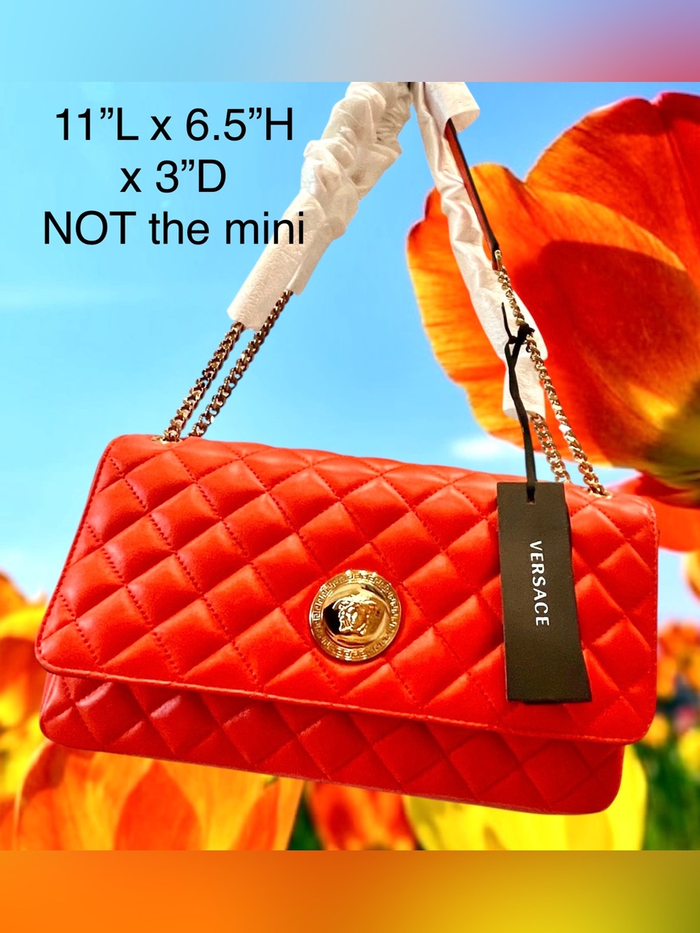 Versace Leather Quilted Shoulder/Crossbody Bag Coral/DoubleOrSingleStrap/DustBag